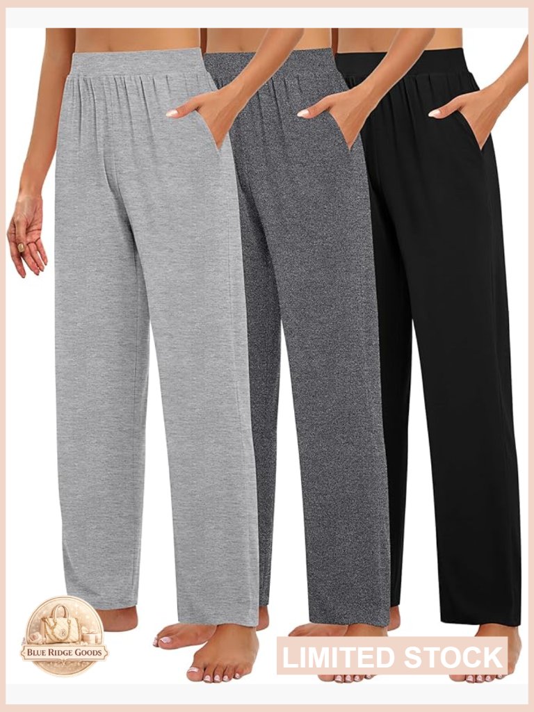 Wide Leg Lounge Pants Cozy Flowy Yoga Sweatpants With Pockets 3 Pack